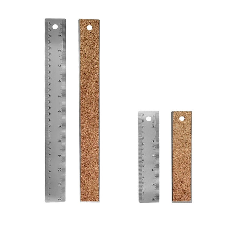 ZTEOFO 6-Inch and 12-Inch Stainless Steel Metal Ruler with Non-Slip Cork Backing - 2 Pack - Image 1